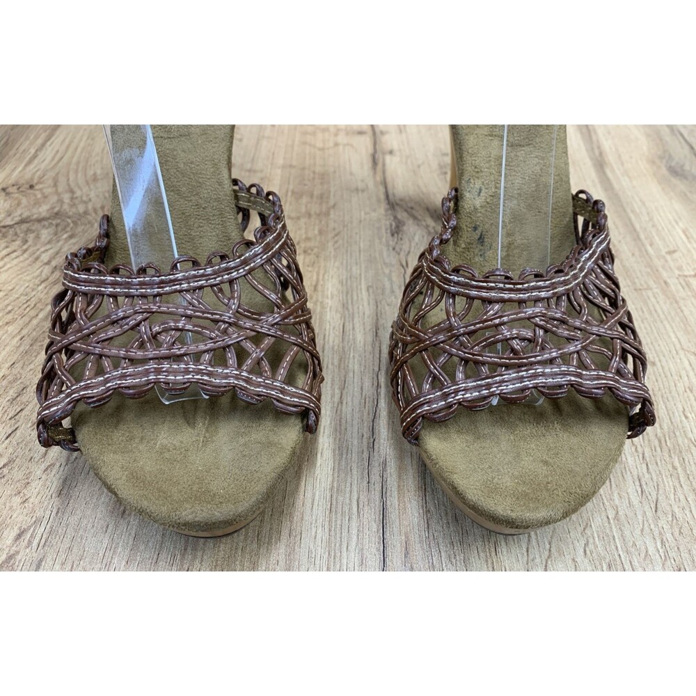 ana Slip On Summer High Heel Sandal Shoes 023-5462 Weave Open Toe Brown Size 9M - Picture 6 of 16